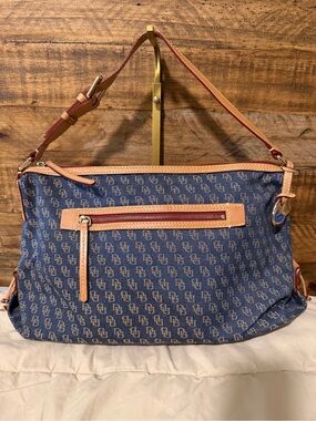 Dooney & Bourke Blue Denim Logo Brocade Shoulder Bag • Y2K Vintage